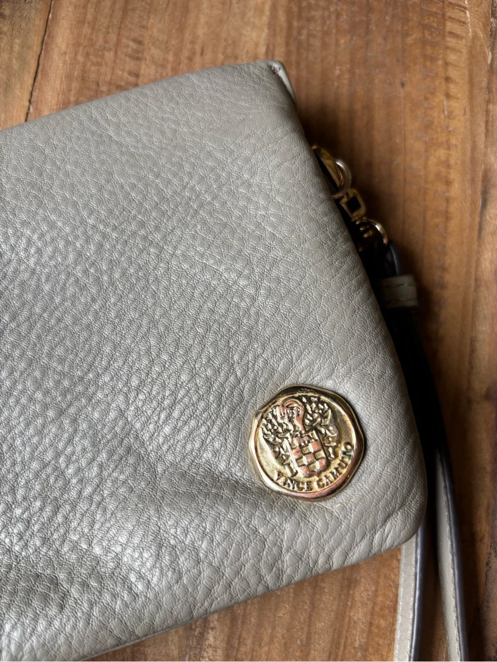 Vince Camuto Light Gray Pebbled Leather Wristlet Clutch